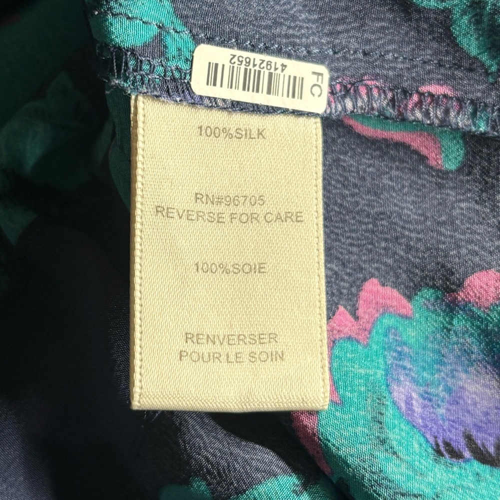 Rebecca Taylor Floral Silk Tie-Waist Blouse Purple Teal Short Sleeve Top - Picture 4 of 6